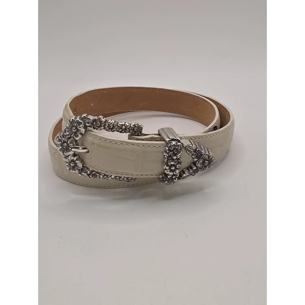 Vintage Brighton Croc Print Beige Floral Belt M30 Western Cowgirl Cottagecore
